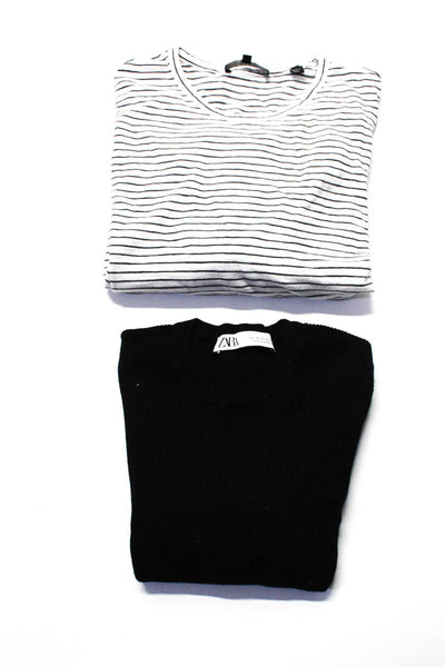 Zara Vince Womens Ribbed Striped Long Sleeve Pullover Tops Black Size S L Lot 2