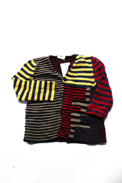 Fendi Kids Wool Striped V-Neck Long Sleeve Cardigan Sweater Multicolor Size 6
