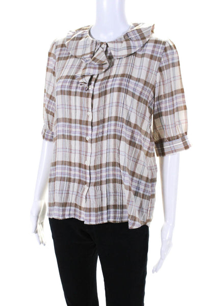 Trovata Womens Plaif Button Down Short Sleeves Shirt Multi Colored Size Medium
