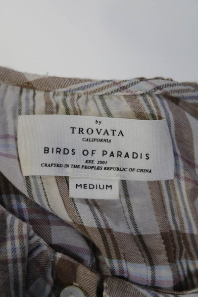 Trovata Womens Plaif Button Down Short Sleeves Shirt Multi Colored Size Medium