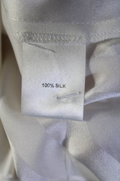Michelle Mason Womens Silk Striped V Neck Short Sleeves Blouse White Size 6