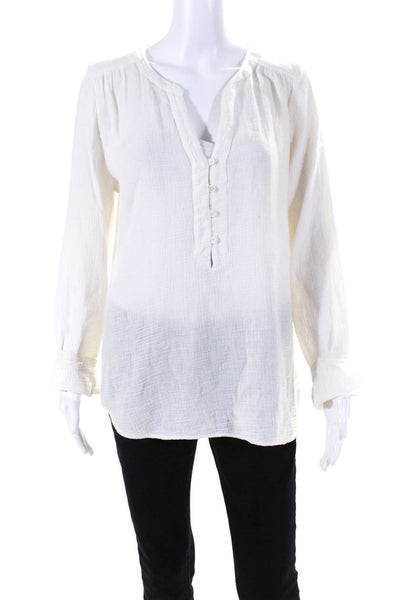 Velvet by Graham & Spencer Womens Half Button Down Shirt White Cotton Size Small