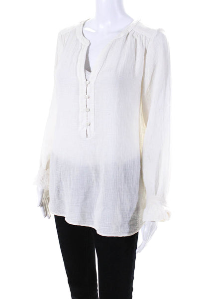 Velvet by Graham & Spencer Womens Half Button Down Shirt White Cotton Size Small