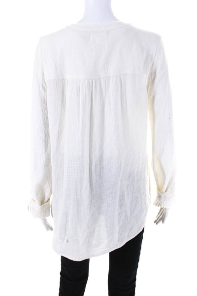 Velvet by Graham & Spencer Womens Half Button Down Shirt White Cotton Size Small