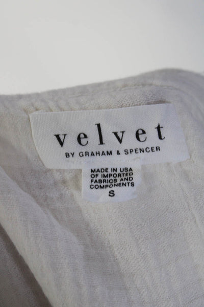 Velvet by Graham & Spencer Womens Half Button Down Shirt White Cotton Size Small