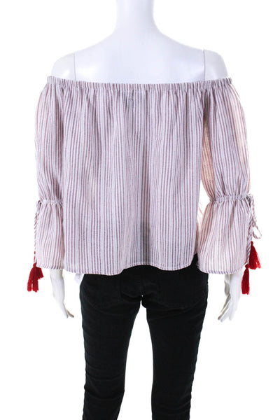 Lumiere Womens Striped Long Sleeves Blouse Red White Cotton Size Small
