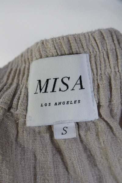Misa Womens Off The Shoulder Tie Sleeves Blouse Beige Cotton Size Small