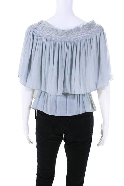 Ramy Brook Womens Smocked Off The Shoulder Blouse Blue Size Medium