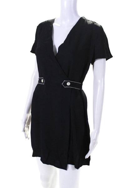 Rag & Bone Womens Woven V-Neck Short Sleeve Knee Length Wrap Dress Black Size S