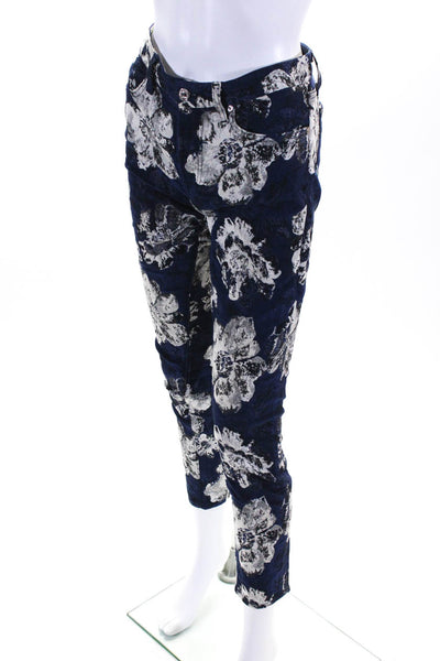 7 For All Mankind Womens Cotton Floral Buttoned Skinny Leg Pants Blue Size EUR29