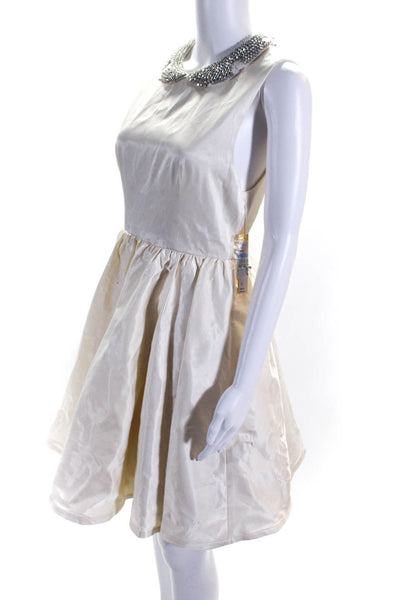 Alice + Olivia Women's Sleeveless Embellished A Line Cocktail Dress Ivory Size 8