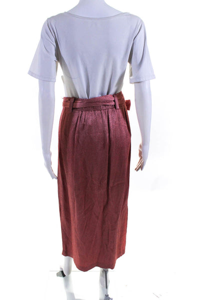 LaPointe Womens Woven Elastic Waist Belted Midi Straight Skirt Pink Size 8