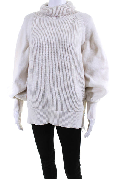 Adeam Womens Side Zipper Turtleneck Sweater White Cotton Size Medium