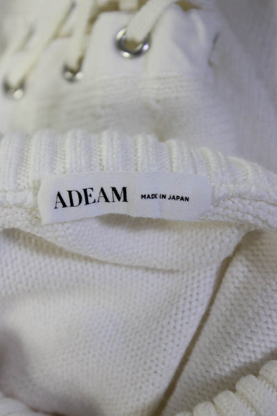 Adeam Womens Lace Up Detail Turtleneck Sweater White Cotton Size Medium