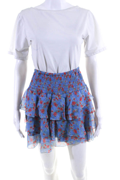 Intermix Women's Smocked Waist Ruffle Tiered Mini Floral Skirt Size P