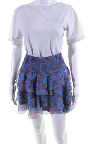 Intermix Women's Smocked Waist Ruffle Tiered Mini Floral Skirt Size P