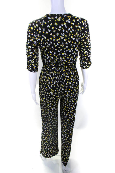 Michael Michael Kors Womens Floral V-Neck Long Sleeve Jumpsuit Black Size XS