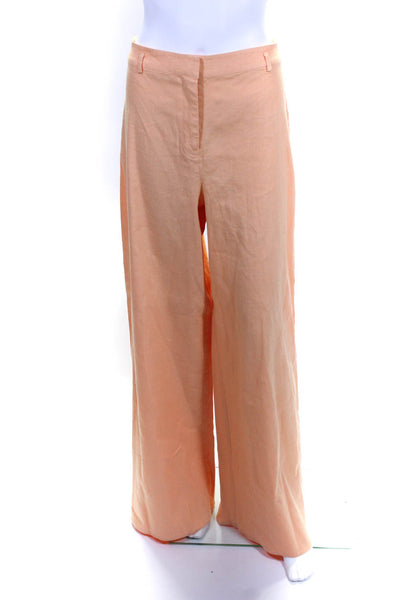 L'Academie Womens Linen Blend Zip Fly High-Rise Wide Leg Pants Orange Size S