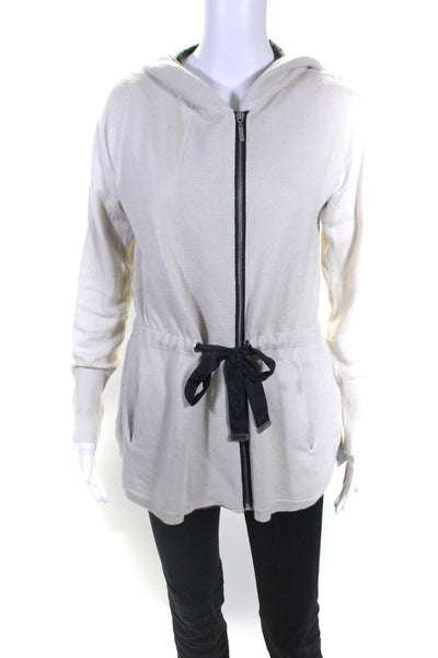 Magaschoni Womens Silk Blend Full Zipper Hoodie Beige Size Medium