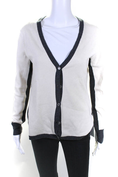 Magaschoni Womens Silk Button Down Cardigan Sweater White Grey Size Small