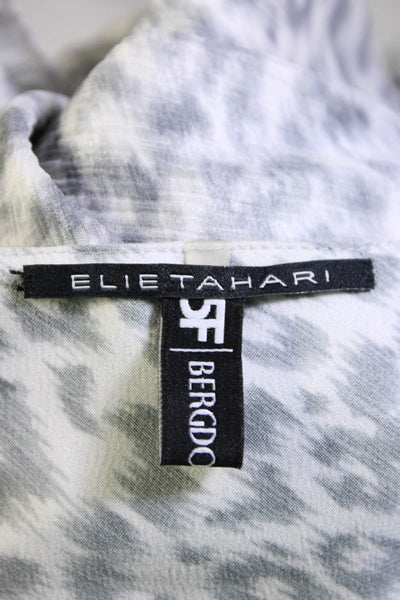 Elie Tahari Womens Silk Animal Print V Neck Tank Top Gray White Size Large