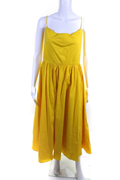 J Crew Womens Cotton Round Neck Sleeveless Pleated Long Maxi Dress Yellow Size24