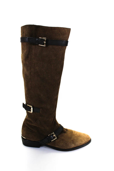 Coach Womens Suede Belted Mid Calf Riding Boots Brown Size 7.5 B