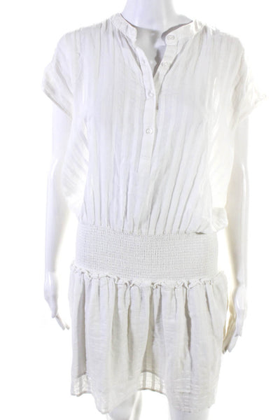 Rails Womens Striped Short Sleeved Buttoned Blouson Short Dress White Size M