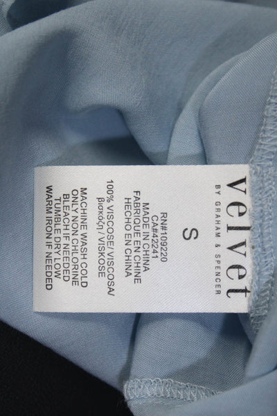Velvet Women's V-Neck Cap Sleeves Blouse Light Blue Size S