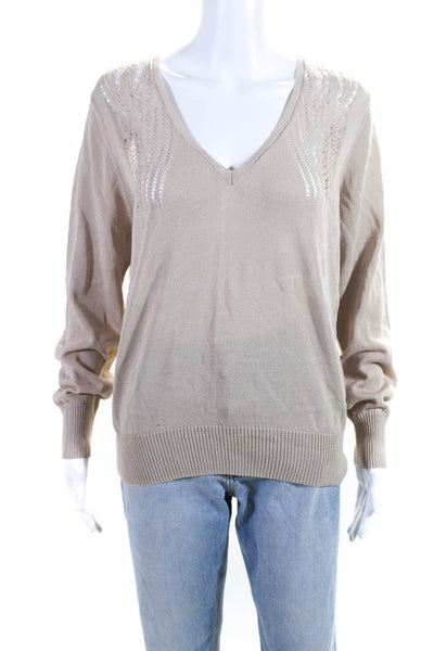 Heartloom Women's V-Neck Long Sleeves Pullover Sweater Beige Size M