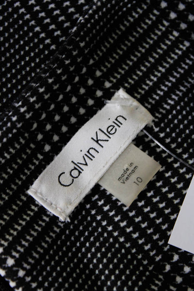 Calvin Klein Womens Black Glen Plaid Drape Detail Sleeveless Shift Dress Size 10
