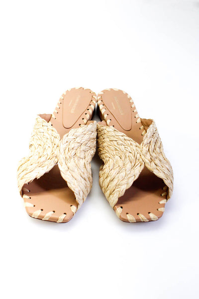 Paloma Barcelo Women's Woven Straw Low Heel Sandals Beige Size 42
