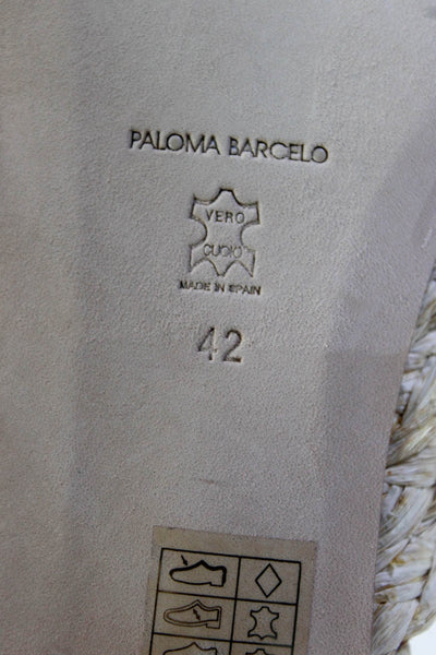 Paloma Barcelo Women's Woven Straw Low Heel Sandals Beige Size 42