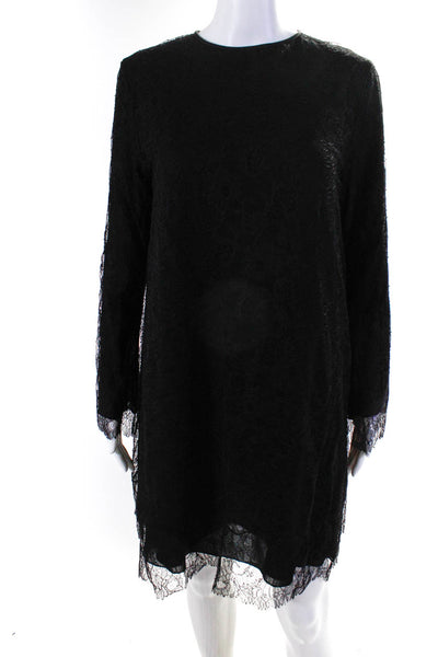 Balenciaga Womens Back Zip Crew Neck Lace Overlay Dress Black Size IT 44