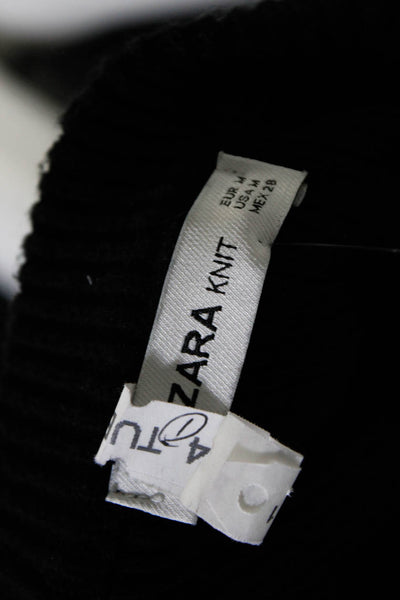 Zara Womens Long Sleeve Crew Neck Ribbed Knit Sweater Dress Black Size Medium