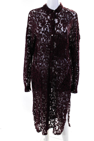Brand Unique Womens Button Front Long Sleeve Lace Dress Wine Red Size 1