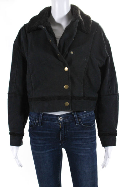 Joie Womens Faux Sherpa Crop Double Breasted Coat Jacket Black Size Small