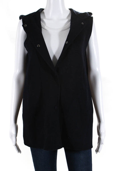 Theory Womens Long Fleece Hooded Snap Vest Navy Blue Wool Size Small
