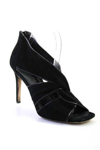 Veronica Beard Womens Crossover Peep Toe Stiletto Sandals Black Suede Size 8.5