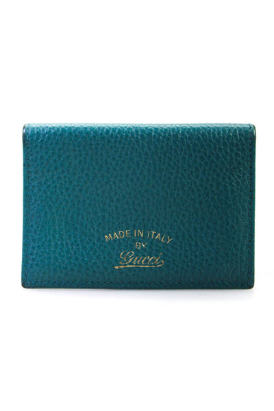 Gucci Pebbled Leather Flip Open Small Card Wallet Turquoise Blue