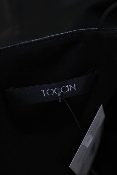 Toccin Women's Spaghetti Strap Faux Leather A Line Midi Dress Black Size 4