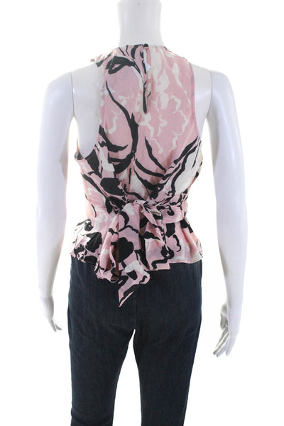 Toccin Women's Sleeveless Abstract Print Satin Blouse Pink Size S