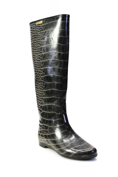 Henry Ferrera Womens Animal Print Pull-On Knee High Rain Boots Gray Size 9