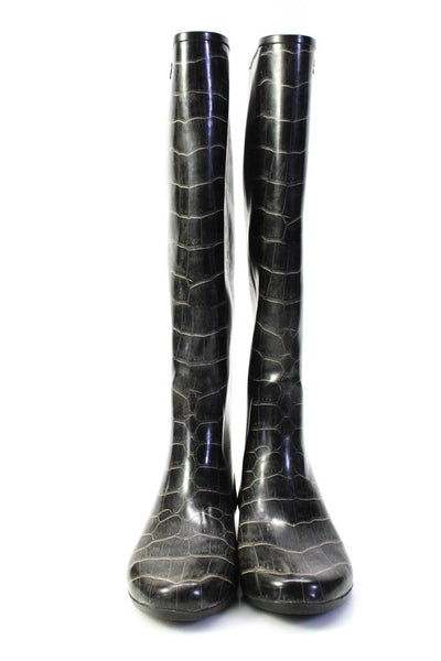 Henry Ferrera Womens Animal Print Pull-On Knee High Rain Boots Gray Size 9