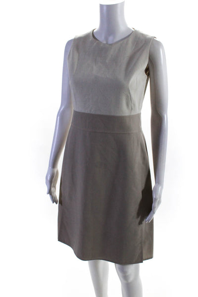 Akris Womens Color Block Woven Sleeveless Sheath Dress Ivory Beige Wool Size 6
