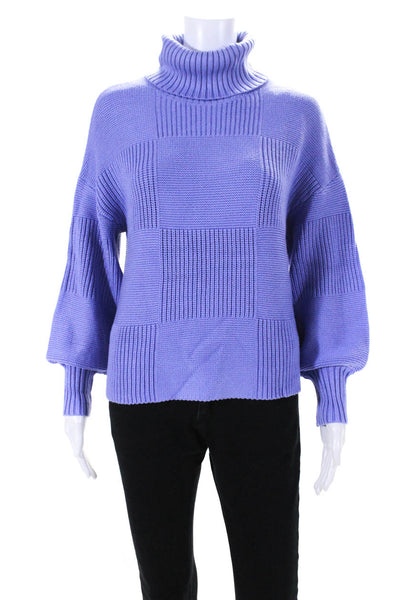 Staud Womens Geometric Print Knitted Pullover Turtleneck Sweater Purple Size XS