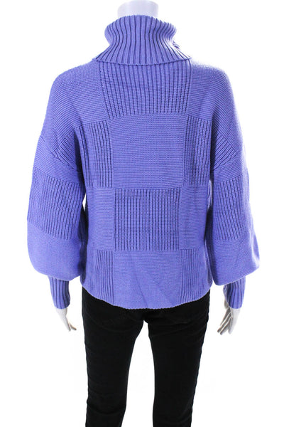 Staud Womens Geometric Print Knitted Pullover Turtleneck Sweater Purple Size XS
