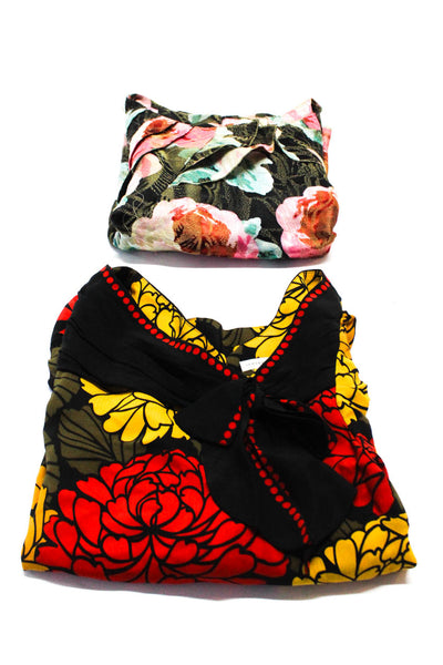 Leifsdottir Women's Short Sleeve Floral Tops Pink Black Size 10 12 Lot 2