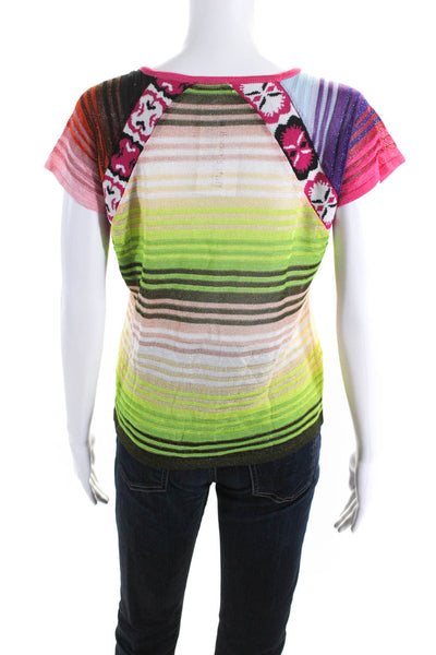 Bazar Christian Lacroix Womens Short Sleeve Printed V Neck Tee Multicolor Size M