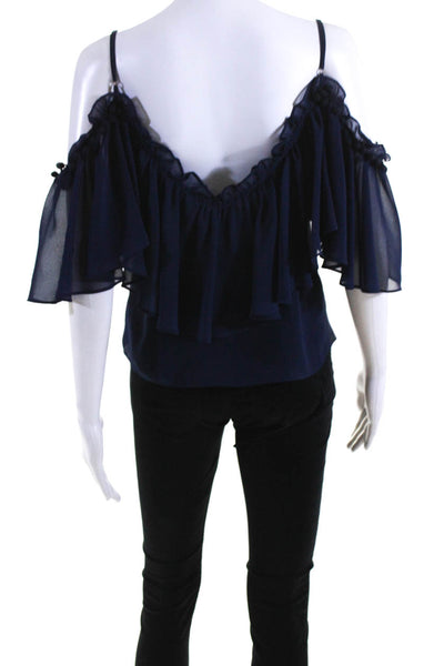 Misa Women's Cold Shoulder Ruffle Tiered Blouse Navy Blue Size XS